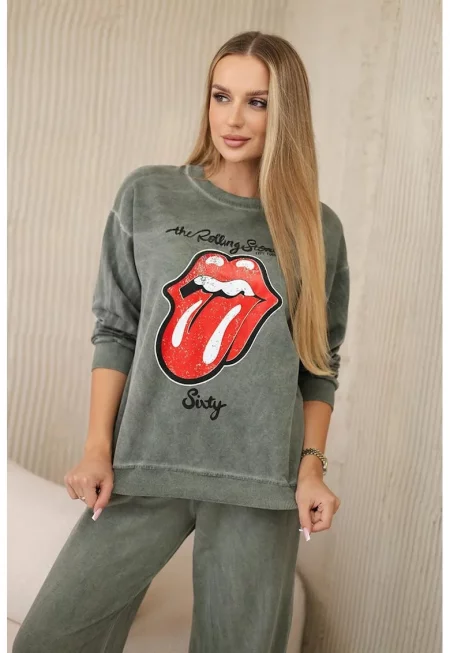 Комплект суичър с щампа и панталон - Един размер