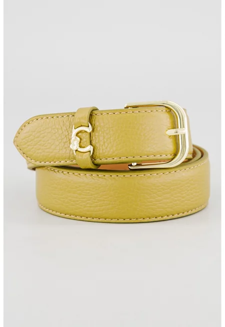 Кожен колан с метална тока - Маслинено зелено