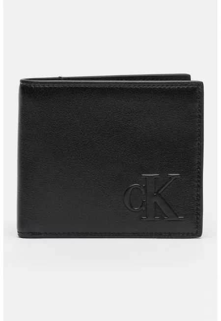 Кожен портфейл с релефно лого - Черен