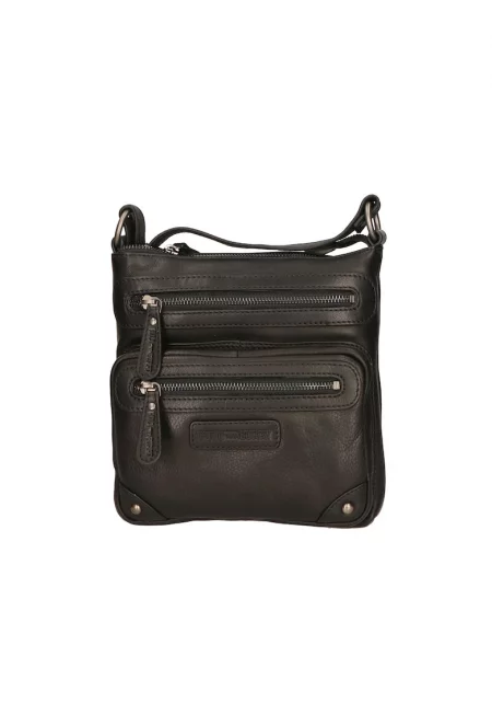 Кожена чанта през рамо с отделяща се презрамка - Черен