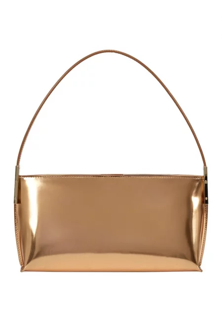 Кожена чанта с метализиран ефект - Бронз