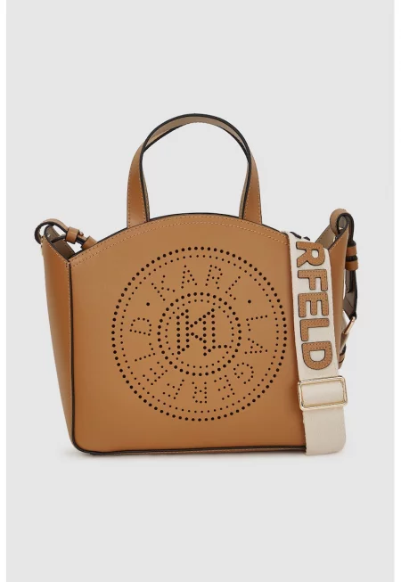 Кожена чанта за рамо с перфорирано лого