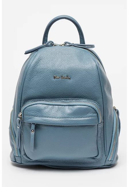 Кожена раница с външни джобове - Прашно синьо