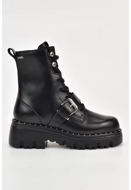 Кожени боти с каишка - Черен