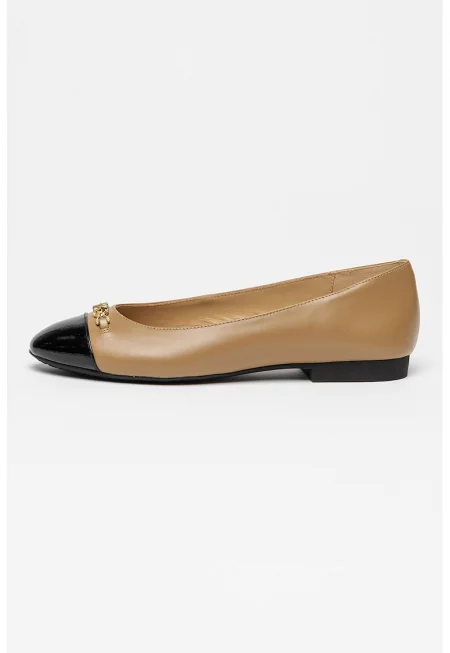 Кожени пантофки Rebecca с контрастен връх - Тъмнокафяв