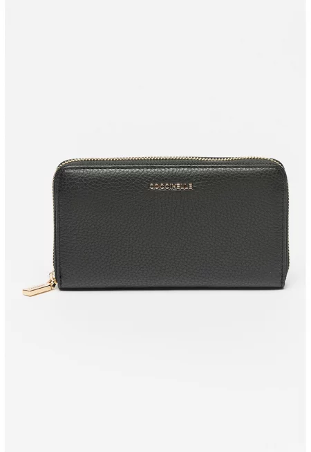 Кожено портмоне с цип - Черен