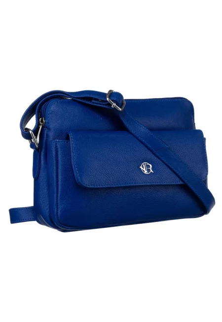 Кросбоди чанта от естествена кожа - Ровицки - 15.5x22.5x8см - 3 джоба - Син