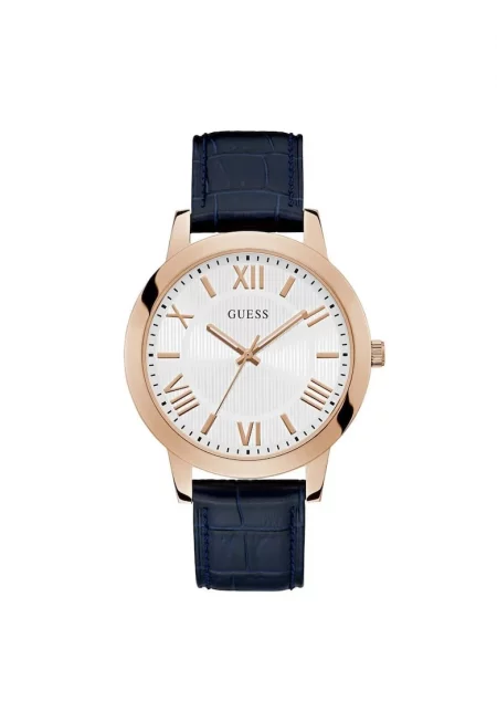 Мъжки часовник  44 мм - каишка от екологична кожа - тъмносин - водоустойчив 5 ATM