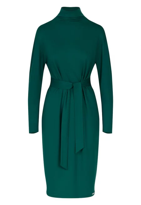 Миди рокля  елегантна - с дълъг ръкав - вискоза - зелена -