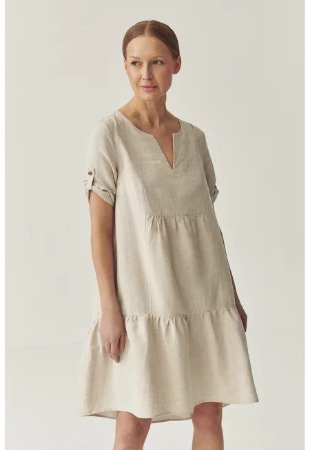 Миди рокля с шпиц - Светло бежово