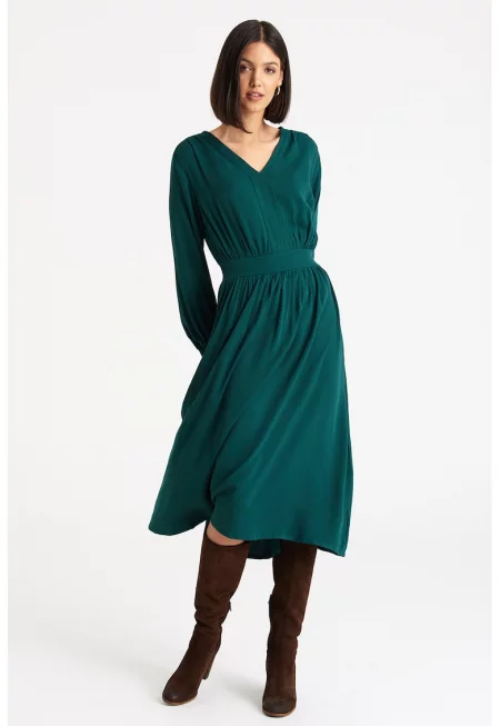 Миди рокля с шпиц - Тъмнозелен