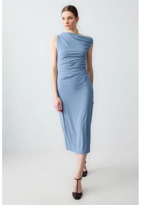 Миди рокля - Светлосин
