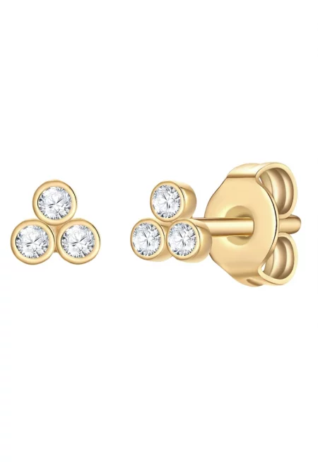 Обеци с 14К злато и циркони - Златист