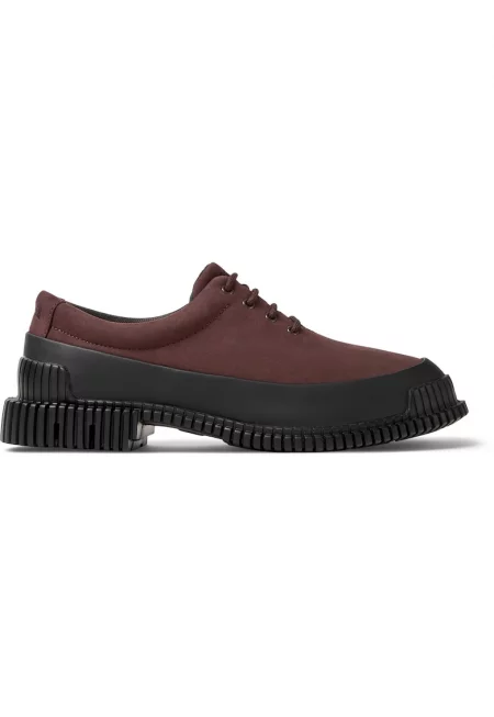 Обувки от набук с масивен ток - Червен/Черен