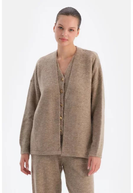 Отворена жилетка с паднали ръкави - Бежов