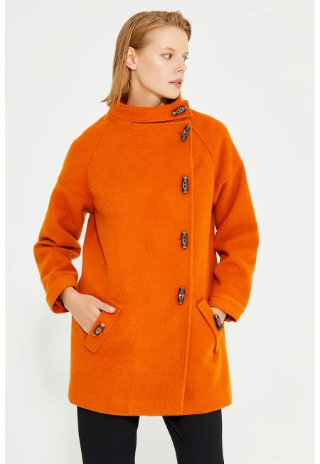 Палто с вълна с копчета - Изгорен портокал