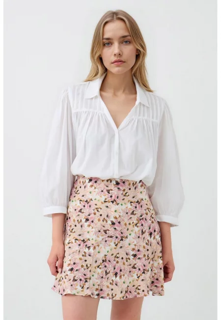 Памучна риза с набирания - Бял