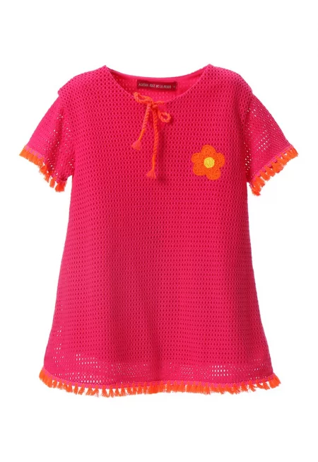 Памучна рокля с кроше - Фуксия