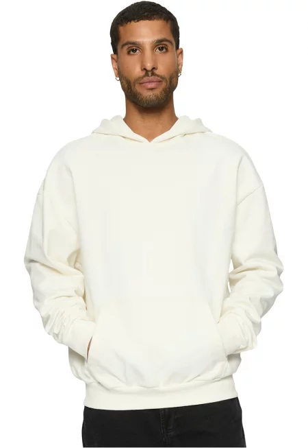 Памучно худи с джоб кенгуру - Бял