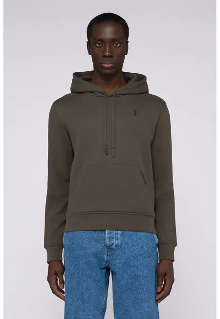 Памучно худи с джоб кенгуру - Тъмнокафяв