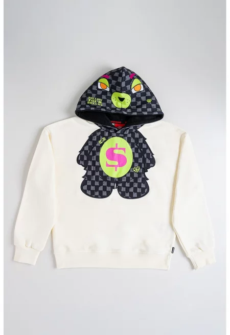 Памучно худи с контрастна шарка - Черен/Крем