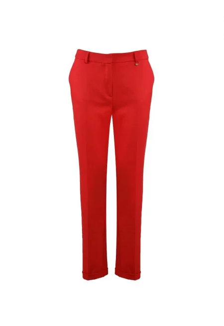 Панталон с подгънат подгъв -  Тъмночервен