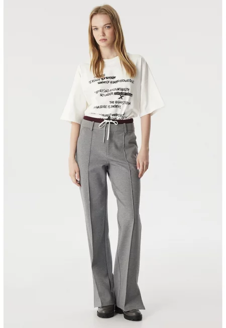 Панталон с връзка - Светлосив меланж