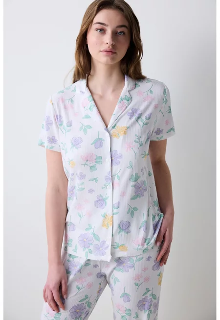 Пижама с принт - Бял/Зелен/Лилав