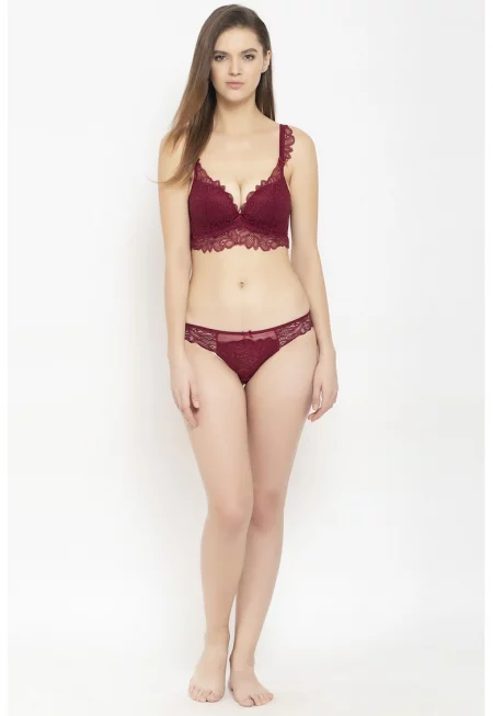 Подплатен сутиен с дантела - Бордо