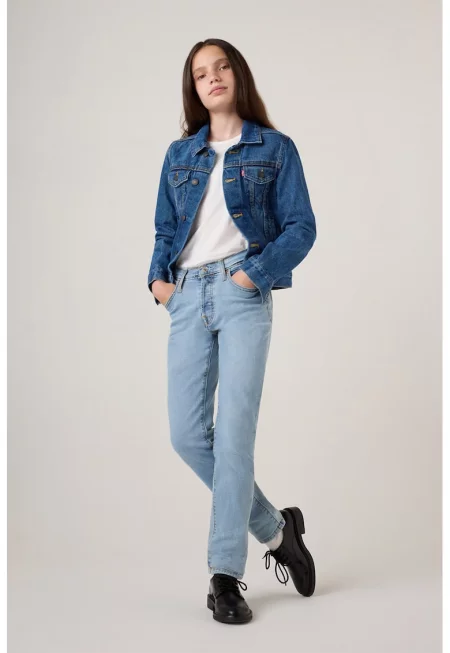 Прави дънки 501 със захабен ефект - Пастелносин