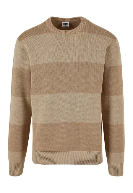 Раиран пуловер с овално деколте - Бежов