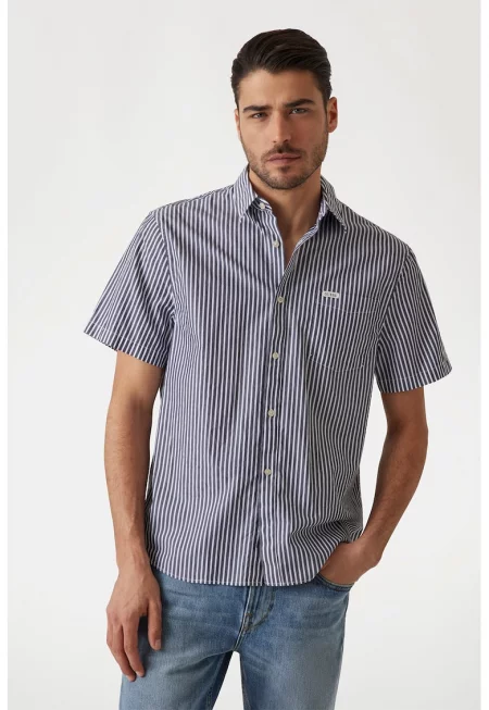 Раирана риза с къси ръкави - Бял/Ултрамарин синьо