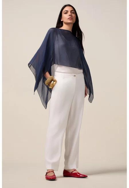 Разкроен скъсен панталон - Бял