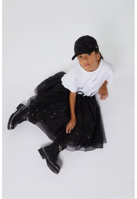 Разкроена пола с покритие от тюл - Черен