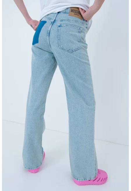 Разкроени дънки с висока талия - Прашно синьо