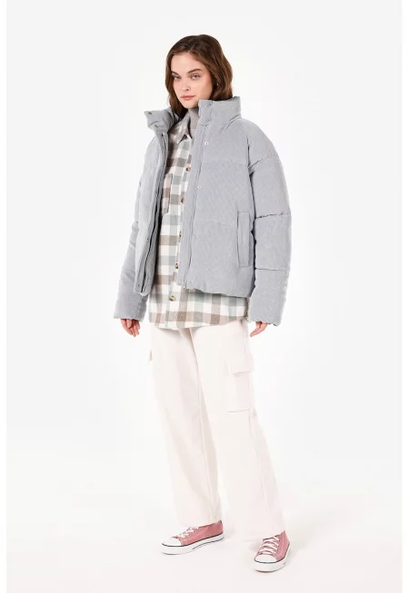 Релефно зимно яке - Светло сив