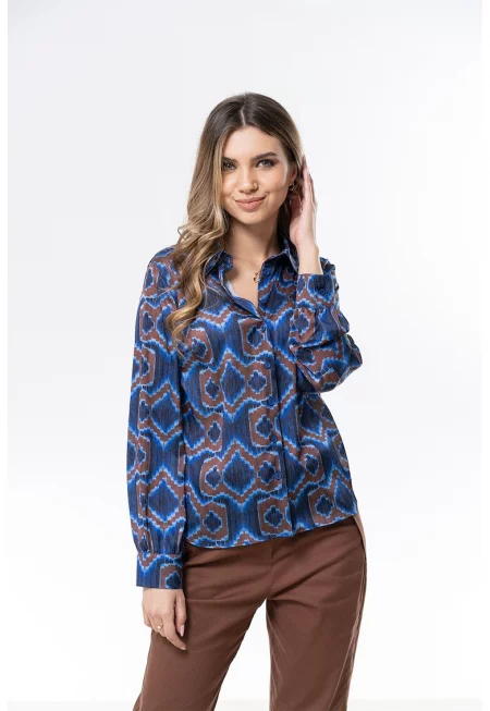 Риза Andreea с принт - Тъмносин