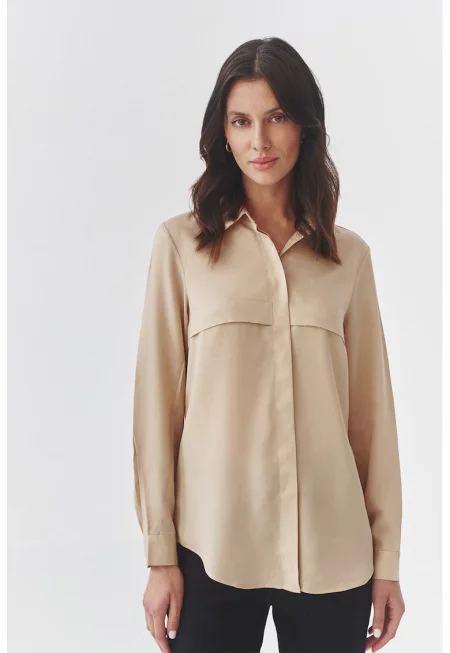 Риза от лиосел с дълги ръкави - Бежов