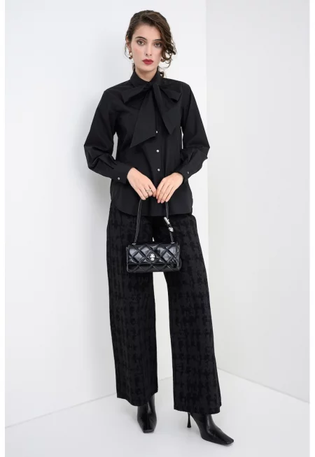 Риза от органичен памук с панделка на деколтето