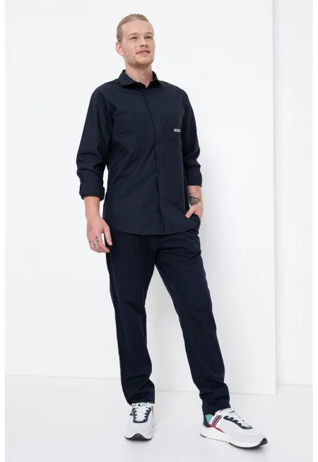 Риза с дълги ръкави и лого - Ултрамарин синьо