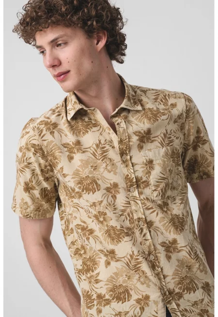 Риза с къси ръкави и принт - Камел