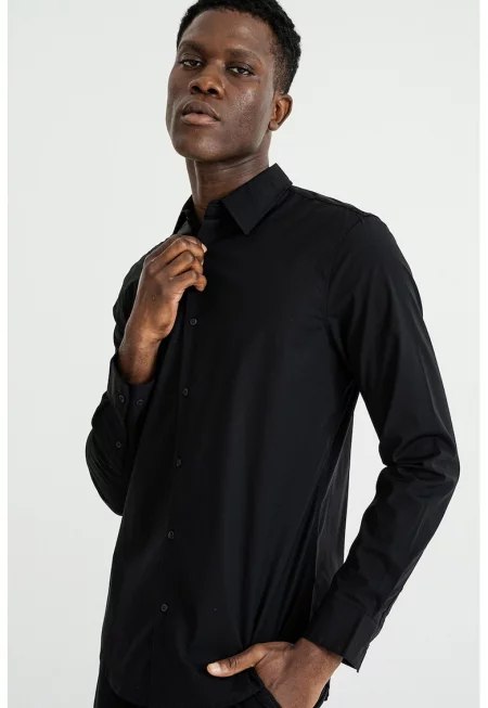 Риза с памук с остра яка