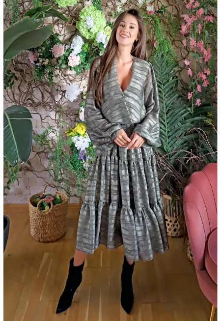 Рокля Imola с коприна на волани - Tъмносив