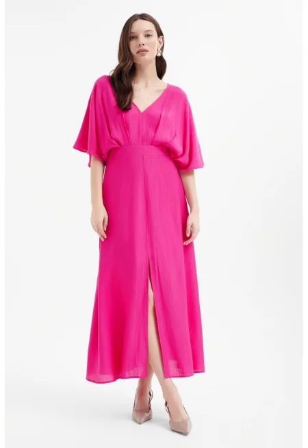 Рокля с шпиц и цепка отпред - Фуксия