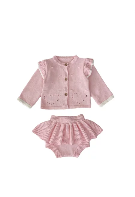 Розово плетено облекло за момичета Глория