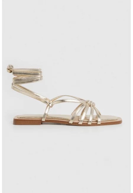 Сандали от еко кожа с каишки - Златист
