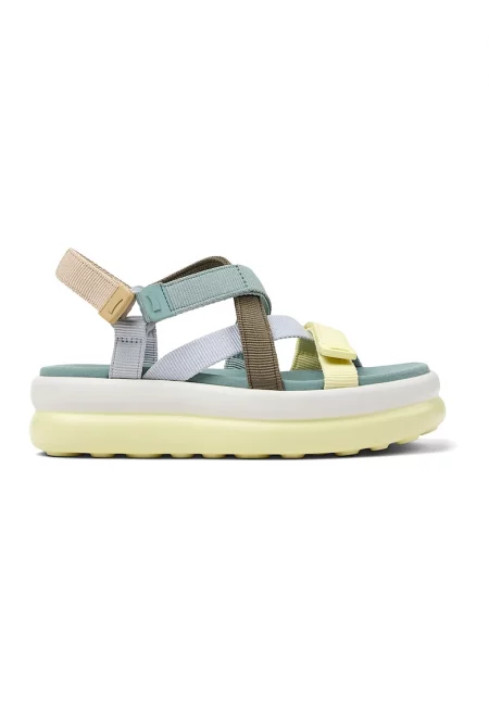 Сандали от текстил с равна платформа - Бледозелен/Светлосин