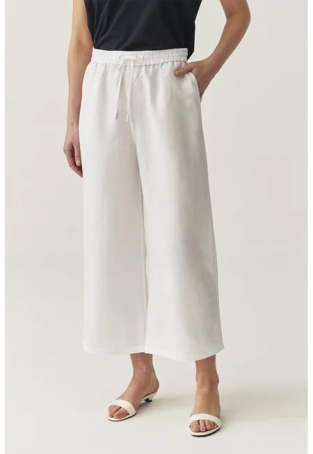 Скъсен панталон с лен - Мръснобял