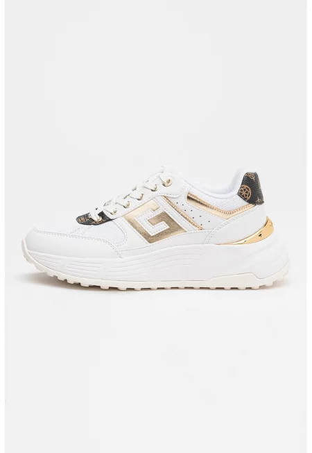 Скосени спортни обувки от еко кожа и мрежа