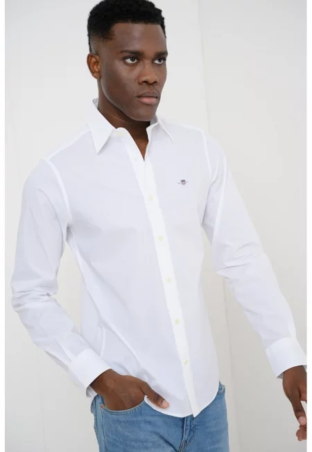 Слим риза с лого - Бял